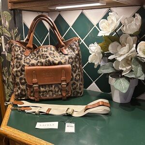 Lauren Ralph Lauren Leopard Print Satchel - Brown and Tan